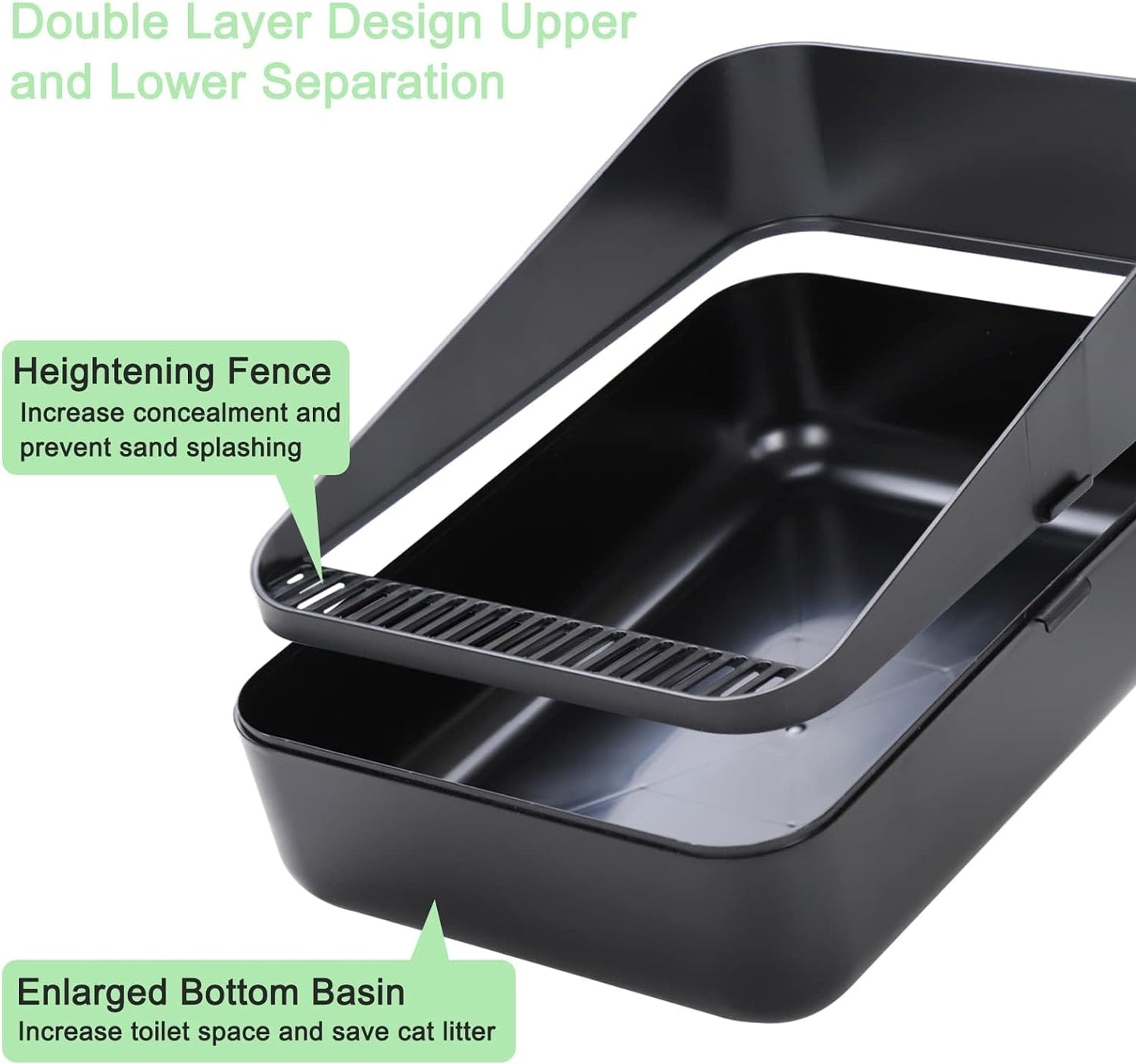 Open Litter Box,Durable High Side Sifting, Secure and Odor Litter Box, Removable Litter Box, Easy to Clean Litter Box for Cats up to 8 Pounds(Black Small)