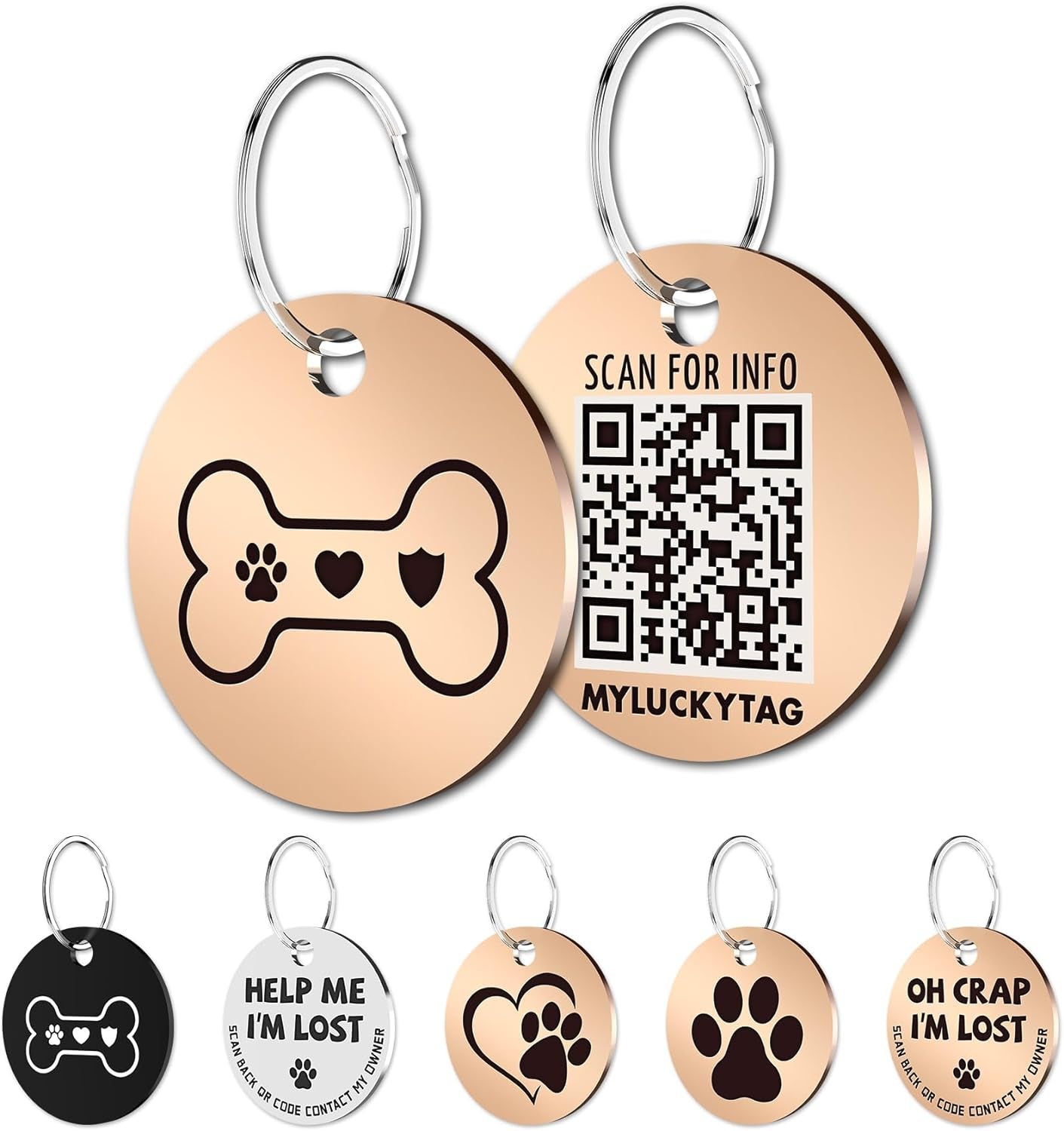 Stainless Steel QR Code Pet ID Tags Dog Tags - Pet Online Profile - Scan QR Receive Instant Pet Location Alert Email