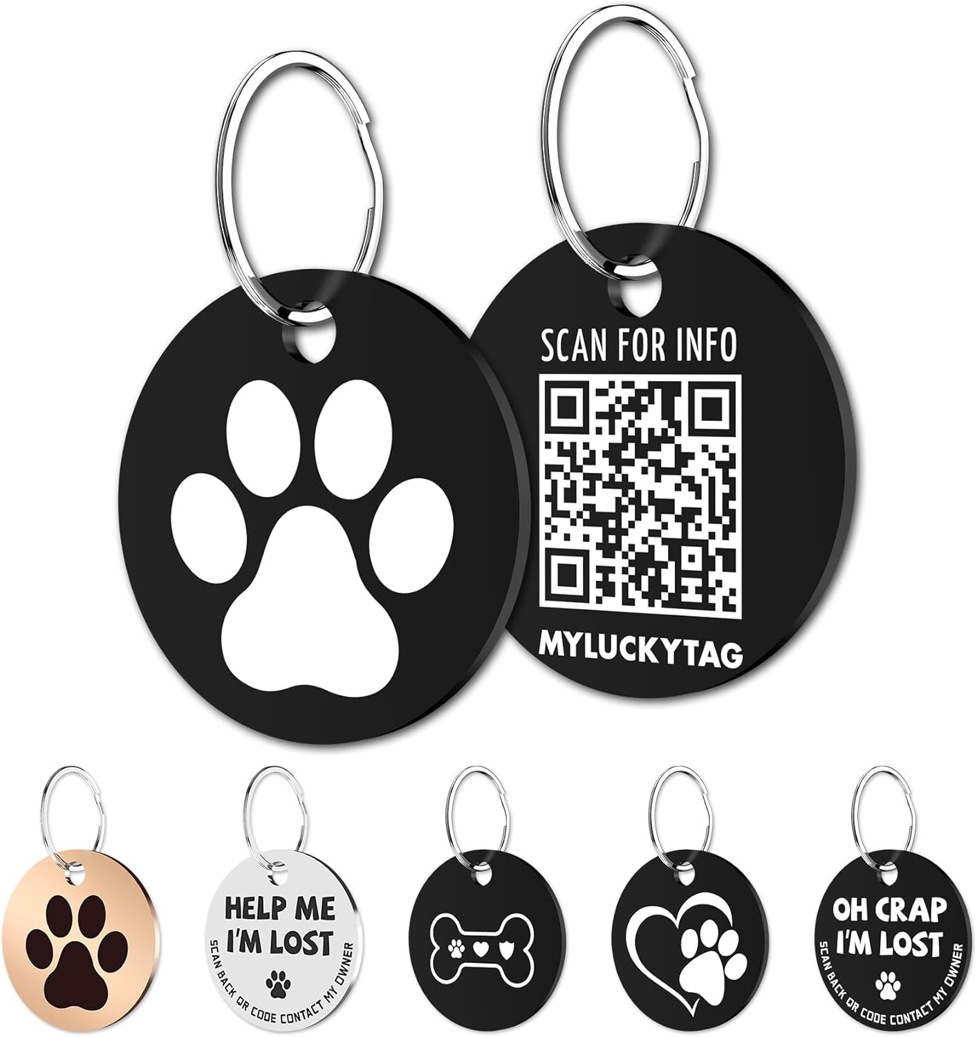 Stainless Steel QR Code Pet ID Tags Dog Tags - Pet Online Profile - Scan QR Receive Instant Pet Location Alert Email