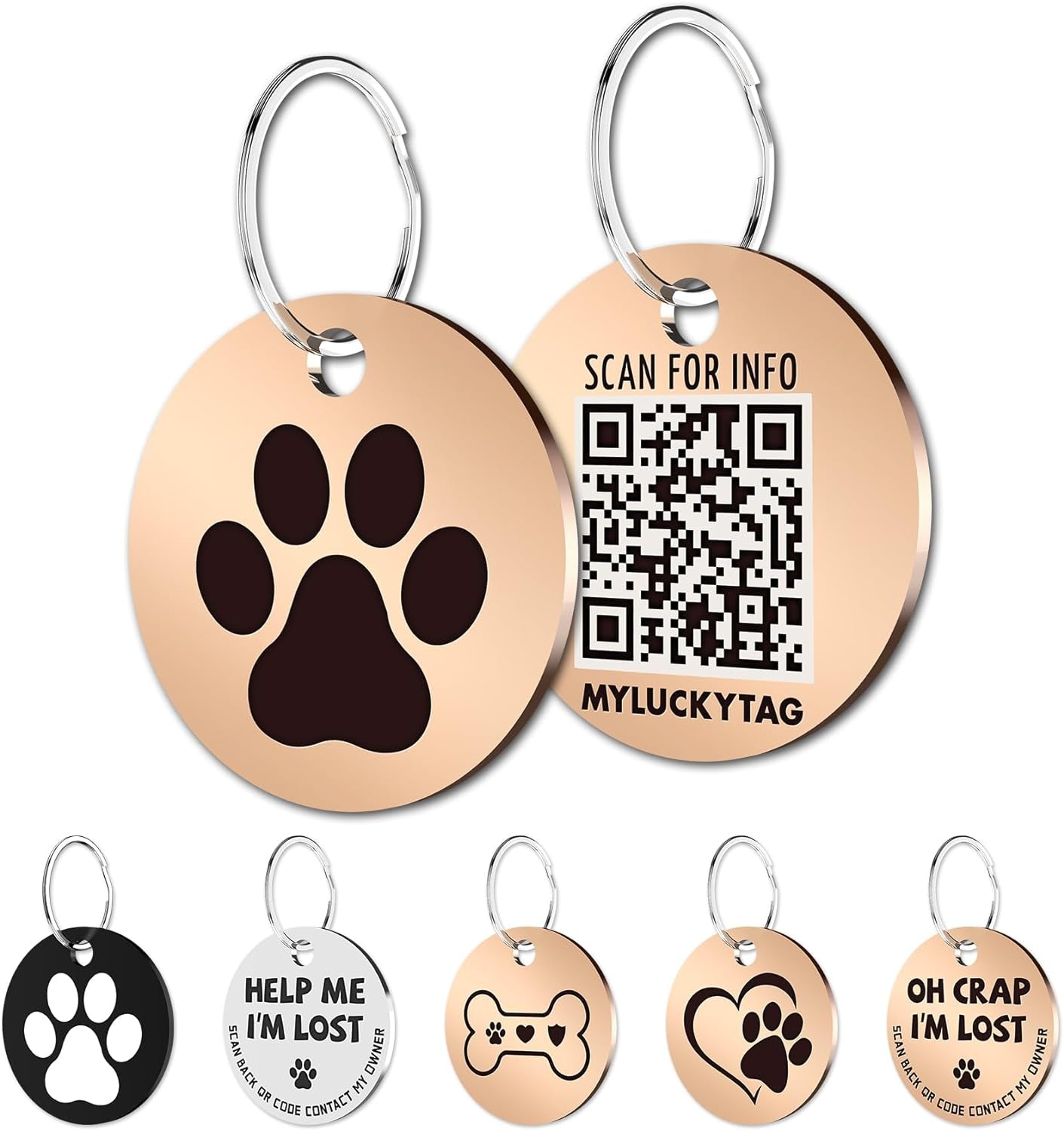 Stainless Steel QR Code Pet ID Tags Dog Tags - Pet Online Profile - Scan QR Receive Instant Pet Location Alert Email