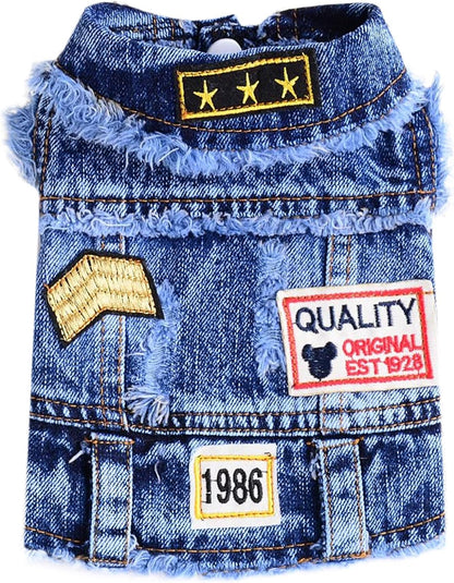 Cool Blue Dog Jean Jacket Small Pet Outfits Dog Clothes for Small Medium Dogs Cats Boys Girls Pet Vest Denim Coats Puppy Shirts Doggy Costume Clothing for Shih Tzu Chihuahua Yorkie Teacup