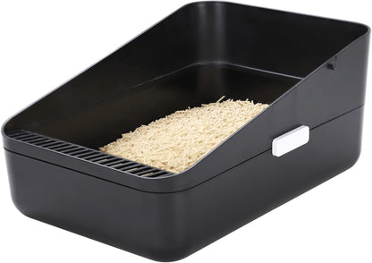 Open Litter Box,Durable High Side Sifting, Secure and Odor Litter Box, Removable Litter Box, Easy to Clean Litter Box for Cats up to 8 Pounds(Black Small)