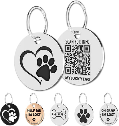 Stainless Steel QR Code Pet ID Tags Dog Tags - Pet Online Profile - Scan QR Receive Instant Pet Location Alert Email