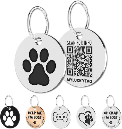 Stainless Steel QR Code Pet ID Tags Dog Tags - Pet Online Profile - Scan QR Receive Instant Pet Location Alert Email