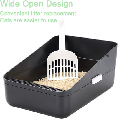 Open Litter Box,Durable High Side Sifting, Secure and Odor Litter Box, Removable Litter Box, Easy to Clean Litter Box for Cats up to 8 Pounds(Black Small)