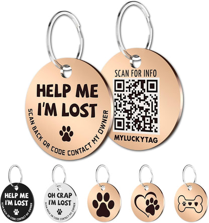 Stainless Steel QR Code Pet ID Tags Dog Tags - Pet Online Profile - Scan QR Receive Instant Pet Location Alert Email